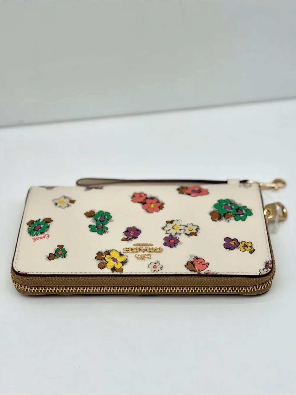 Coach Cream Floral Zip Wristlet Wallet with Multicolor Blooms